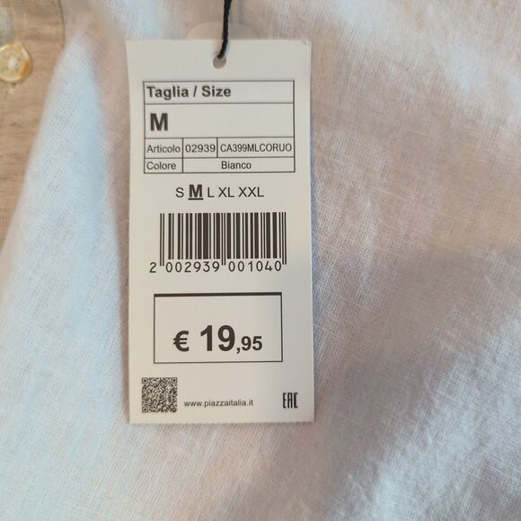 Piazza Italia Button Up Shirt Linen Mens Medium White Linen Blend Long Sleeve - Picture 6 of 8